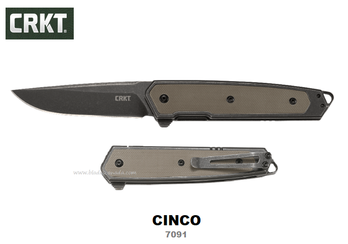 CRKT Cinco Flipper Framelock Knife, D2 Steel, G10/Aluminum, CRKT7091